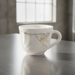 Set 6 farfurii si 6 cesti opal + 6 tacamuri inox Golden Marble - Img 2