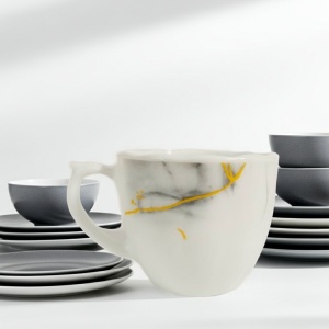 Set 6 farfurii si 6 cesti opal + 6 tacamuri inox Grey - Img 4