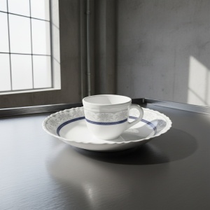 Set 6 farfurii si 6 cesti opal + 6 tacamuri inox Sterling