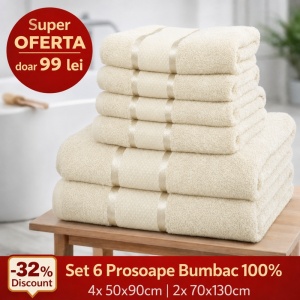 Set 6 Prosoape Bumbac 100% Verde – 4 Față/Mâini + 2 Corp S91