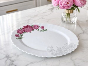 Platou oval, opal, Bujor 34cm - Img 2