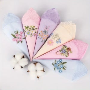 Set 10 batiste dama brodate color bumbac 100% - Img 1