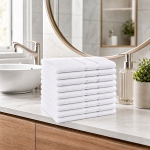 Set 10 Prosoape albe, Bumbac 100%, - 50x90 cm. Ideale pentru Față și Mâini, Uscare Rapidă și Textură Pufoasă - 400g/mp - S84 - Img 1