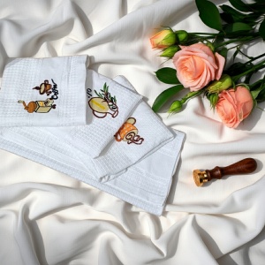 Set 12 prosoape, bucatarie, waffle, albe, 37x57cm, bumbac 100% - Img 2