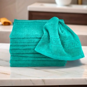 Set 12 Prosoape Bumbac Pieptanat, 30×50cm, 550gr/mp, Greek Border – Verde Inchis