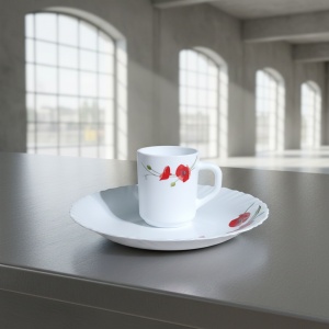 Set 6 farfurii si 6 cani opal + 6 tacamuri inox Red Carnation - Img 2