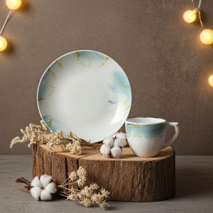 Set 6 farfurii si 6 cesti opal + 6 tacamuri inox Green