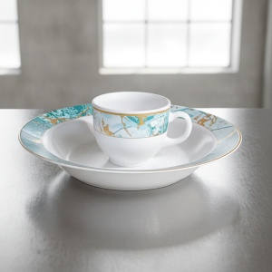 Set 6 farfurii si 6 cesti opal + 6 tacamuri inox Majestic Forest