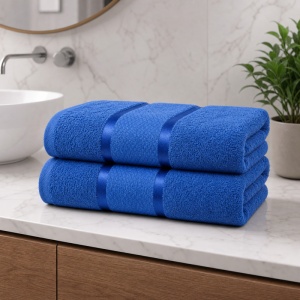 Set 2 Prosoape - albastru, Bumbac 100%, - 70x130 cm. Ideale pentru corp, Uscare Rapidă și Textură Pufoasă - 420g/mp - S89