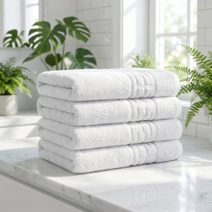 Set 4 Prosoape premium 50×90cm 100% Bumbac Pieptanat Alb 550 gr/mp S80
