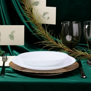 Set 6 farfurii si 6 cesti opal + 6 tacamuri inox Feston - Img 3