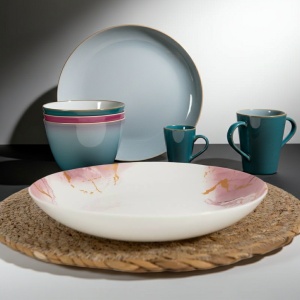 Set 6 farfurii si 6 cesti opal + 6 tacamuri inox Rozalin - Img 2