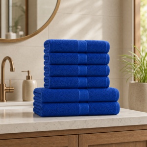 Set 6 Prosoape Bumbac 100% Albastru – 4 Față/Mâini + 2 Corp S74 - Img 2