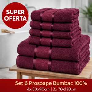 Set 6 Prosoape Bumbac 100% Bordo – 4 Față/Mâini + 2 Corp S94
