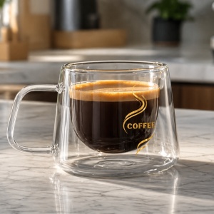 Cana de cafea din sticlă 200 ml cu perete dublu rezistent la căldură
