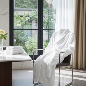 Halat de baie hotelier unisex, 420G/M², 100% bumbac, alb - Img 6