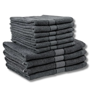 MegaPack 10 Prosoape Bumbac 100% Gri inchis – 6 Față/Mâini + 4 Corp S56