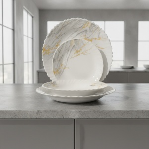 Serviciu masa din opal 18 piese , 6 persoane, Golden Marble - Img 2