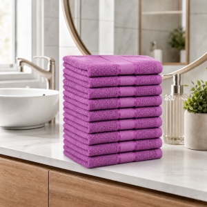 Set 10 Prosoape - Mov, Bumbac 100%, - 50x90 cm. Ideale pentru Față și Mâini, Uscare Rapidă și Textură Pufoasă - 420g/mp - S98
