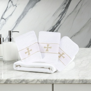 Set 10 prosoape parastase si inmormantari de fata, decor cruce, 50x90, bumbac, 450G/M² - Img 6