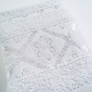 Set 10 prosoape parastase si inmormantari de fata, flower argintiu, 50x90, bumbac, 350G/M² - Img 2