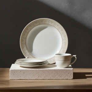 Set 6 farfurii si 6 cesti opal + 6 tacamuri inox Solin - Img 2