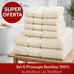Set 6 Prosoape Bumbac 100% Verde – 4 Față/Mâini + 2 Corp S91