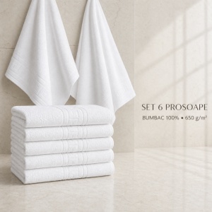 Set 6 prosoape de Lux 50×90cm 100% Bumbac Pieptanat 650 g/mp-Alb