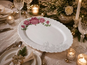 Platou oval, opal, Bujor 34cm - Img 3