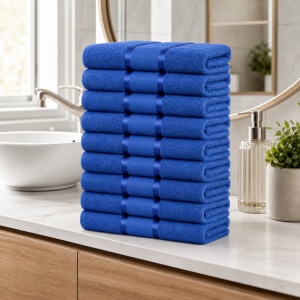 Set 10 Prosoape - albastru, Bumbac 100%, - 50x90 cm. Ideale pentru Față și Mâini, Uscare Rapidă și Textură Pufoasă - 420g/mp - S96