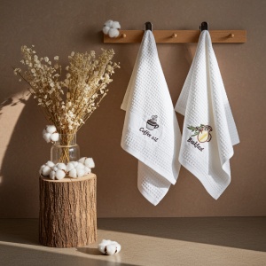 Set 12 prosoape, bucatarie, waffle, albe, 37x57cm, bumbac 100% - Img 3