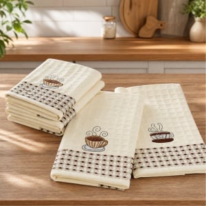 Set 20 prosoape, bumbac, bucatarie, waffle, crem, 25x47cm, coffe - Img 2