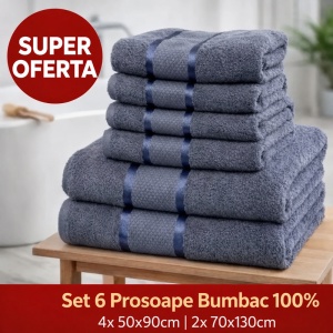 Set 6 Prosoape Bumbac 100% Gri inchis – 4 Față/Mâini + 2 Corp S60