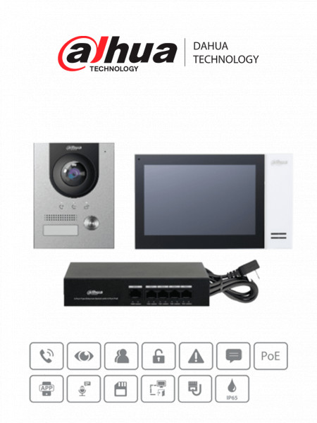 DAHUA KITW01 - Kit de Videoportero WiFi/ Monitor con Pantalla de 7/ 6  Entradas de Alarmas/ 8 Zonas de Alarma Inalámbricas/ Ranura MicroSD/ Graba  y Captura Imágenes/ Camara de 2MP con WDR