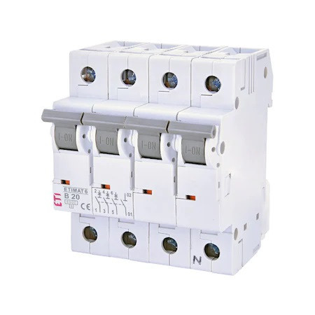 Siguranta automata 3P+N 20A Curba B 6kA, ETI 002116517