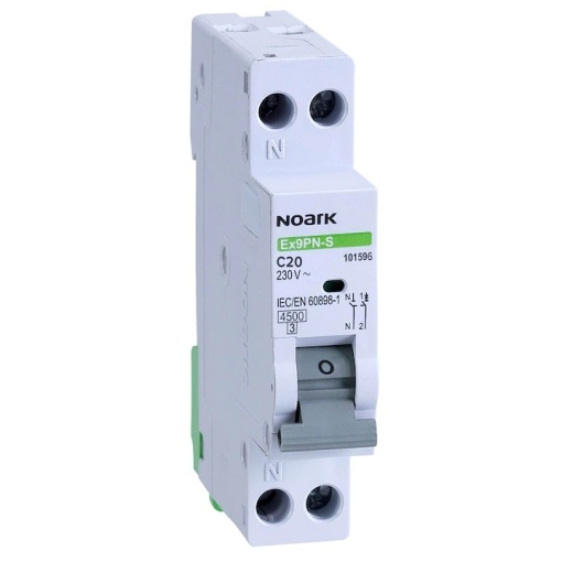 Siguranta electrica automata Noark 101596, 1P+N, 1 modul, curba C, cap. de rupere 4,5kA, 20A