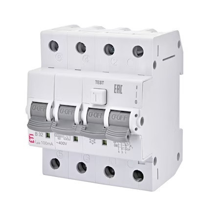 Siguranta automata ETI cu diferential curba B clasa A 3P+N 20A 30mA