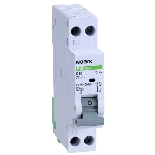 Siguranta electrica automata Noark 101594, 1P+N, 1 modul, curba C, cap. de rupere 4,5kA, 10A