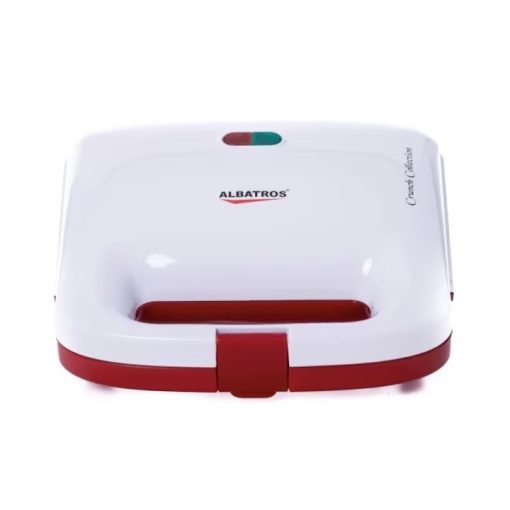 Sandwich maker Albatros S2A-750, 750 W, placi neaderente tip grill, maner termorezistent, alb/rosu