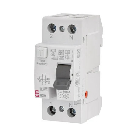 Siguranta automata diferentiala RCCB 1P+N 63A/30mA tip A 10kA EFI-P2, ETI 002061113