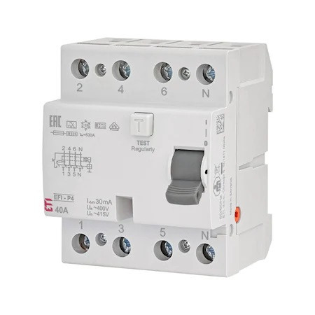Siguranta automata diferentiala RCCB 40A/30mA tip A 10kA, ETI 002061512