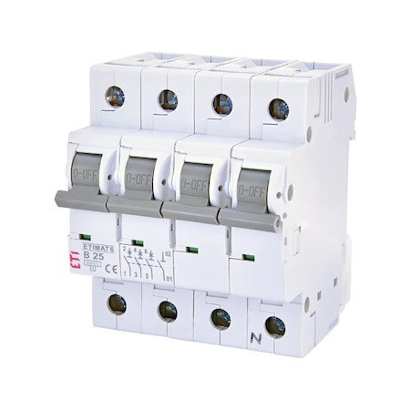 Siguranta automata 3P+N 25A Curba B 6kA, ETI 002116518