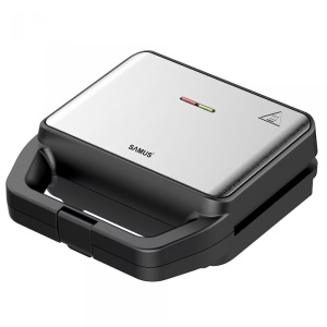 Sandwich maker Samus SDG-800X, 800 W, Placi interschimbabile grill si waffe, Anti-aderente, Termostat, Dimensiune placi de lucru 216 x 120 mm, Inox/Negru