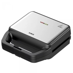 Sandwich maker Samus SDG-800X, 800 W, Placi interschimbabile grill si waffe, Anti-aderente, Termostat, Dimensiune placi de lucru 216 x 120 mm, Inox/Negru