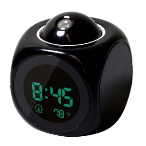 Ceas de camera cu proiectie pe tavan, alarma, negru