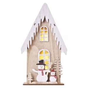 Decor Emos Craciun LED Casa cu om de zapada 28.5cm cu cronometru 2xAA, alb cald - Img 1