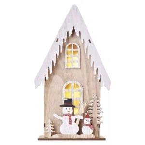 Decor Emos Craciun LED Casa cu om de zapada 28.5cm cu cronometru 2xAA, alb cald
