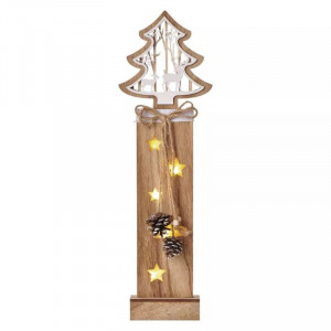 Decoratiune Craciun, Brad, Lemn, 48cm, 2xAA 3V, Emos, 7 LED 0.3W, Lumina Calda - Img 1