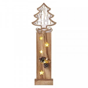 Decoratiune Craciun, Brad, Lemn, 48cm, 2xAA 3V, Emos, 7 LED 0.3W, Lumina Calda