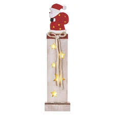 Decoratiune Craciun, Mos Craciun, Rosu, Lemn, 46cm, 2xAA 1.5V, Emos, 7 LED 0.4W, Lumina Calda